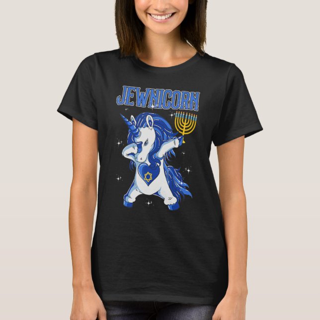 Happy Hanukkah Jewnicorn Dabbing Unicorn Christmas T Shirt (Framsida)