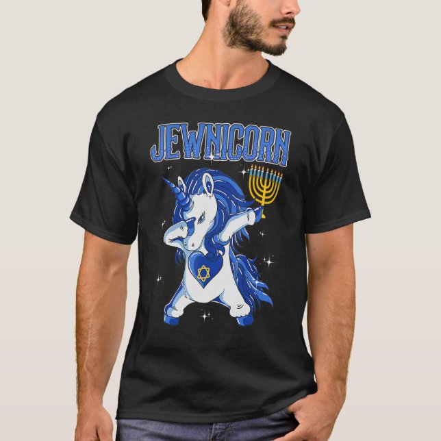 Happy Hanukkah Jewnicorn Dabbing Unicorn Christmas T Shirt (Framsida)