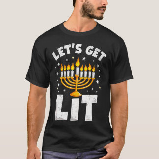 Happy Hanukkah Let'S Get Lit Menorah Jewish Christ T Shirt