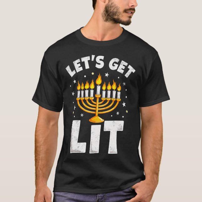 Happy Hanukkah Let'S Get Lit Menorah Jewish Christ T Shirt (Framsida)