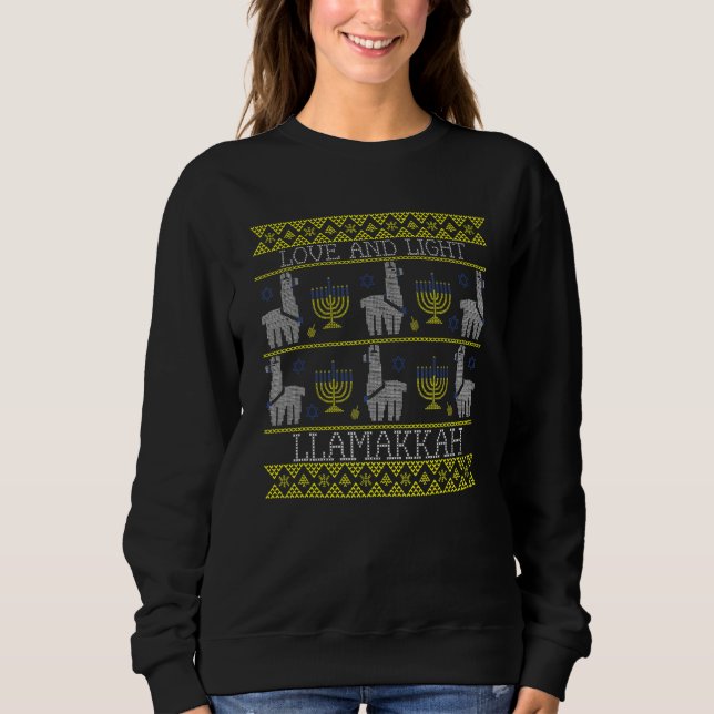 Happy Hanukkah Llamakkah Llama Love Light Menorah  T Shirt (Framsida)