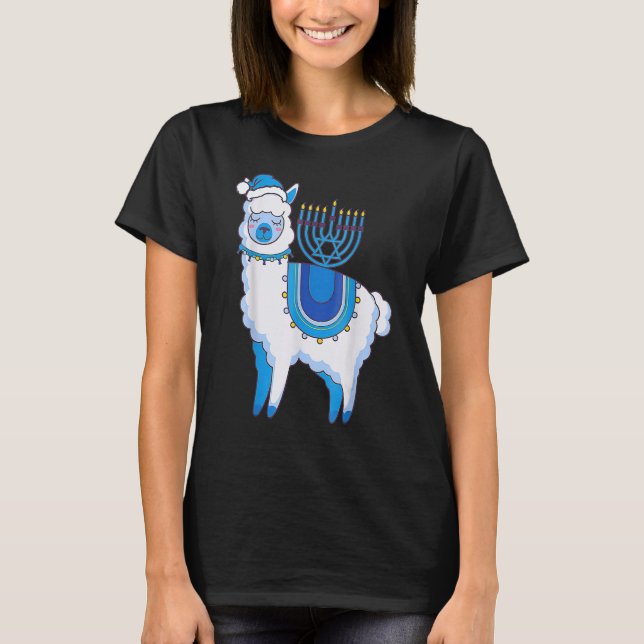 Happy Hanukkah Llamakkah Llama Menorah Alpaca Jewi T Shirt (Framsida)