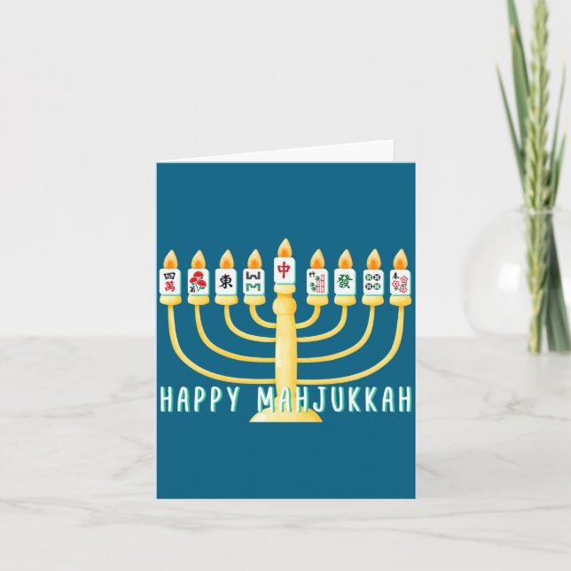 Happy Hanukkah Mahjong Menorah Mahjukkah Chanukkah Kort (Framsida)