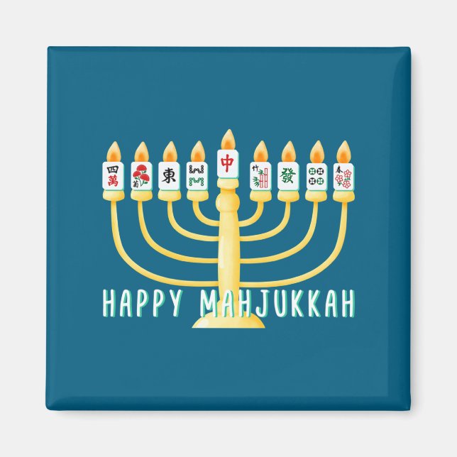 Happy Hanukkah Mahjong Menorah Mahjukkah Chanukkah Magnet (Framsidan)