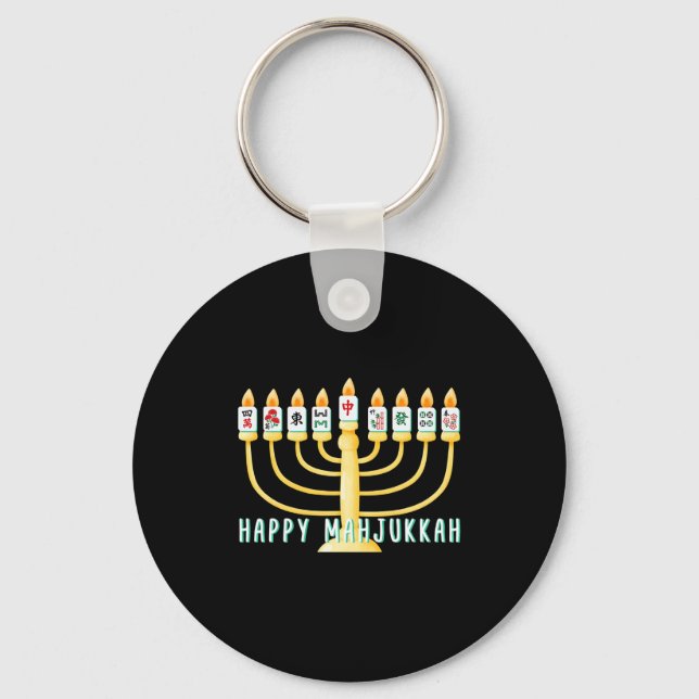 Happy Hanukkah Mahjong Menorah Mahjukkah Chanukkah Nyckelring (Framsida)