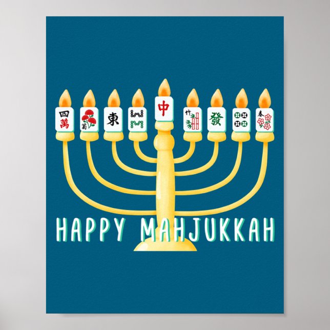 Happy Hanukkah Mahjong Menorah Mahjukkah Chanukkah Poster (Framsidan)