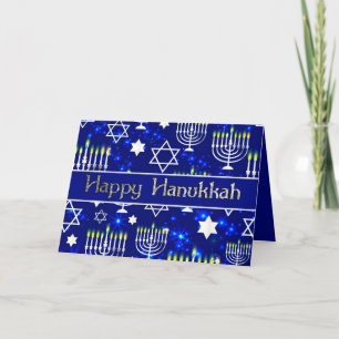 Happy Hanukkah Menorah Blue & Silver Helgkort