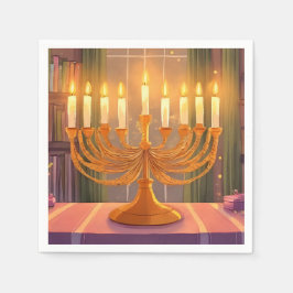 Happy Hanukkah Menorah Candles Oil Painting Pappersservett