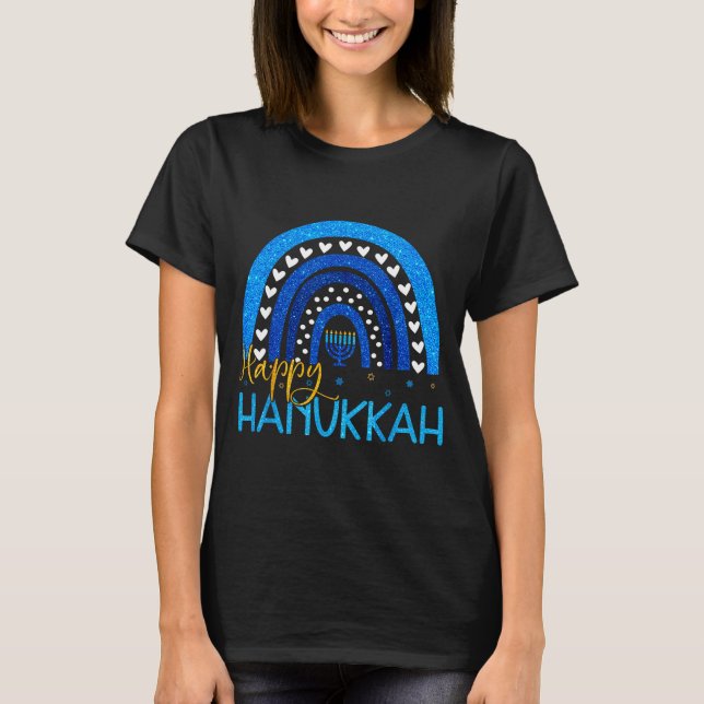 Happy Hanukkah Menorah Rainbow Jewish Gift Women K T Shirt (Framsida)