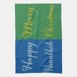 Happy Hanukkah Merry Christmas Dual Holiday Design Kökshandduk