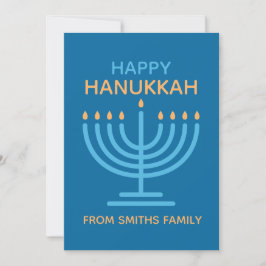Happy Hanukkah Minimalist Blue Family Photo Julkort
