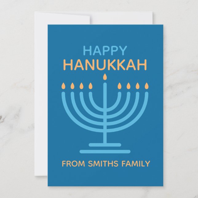 Happy Hanukkah Minimalist Blue Family Photo Julkort (Framsida)