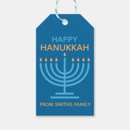 Happy Hanukkah Minimalist Blue Family Photo Presentetikett