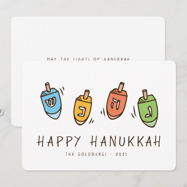 Happy Hanukkah Modern Dreidel Julkort (Fram/baksida)