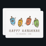 Happy Hanukkah Modern Dreidel Julkort<br><div class="desc">Design is composed of Dreidel spinning top illustration. Add your name,  greeting,  and year</div>