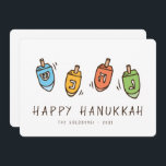 Happy Hanukkah Modern Dreidel Julkort<br><div class="desc">Design is composed of Dreidel spinning top illustration. Add your name,  greeting,  and year</div>