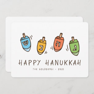 Happy Hanukkah Modern Dreidel Julkort
