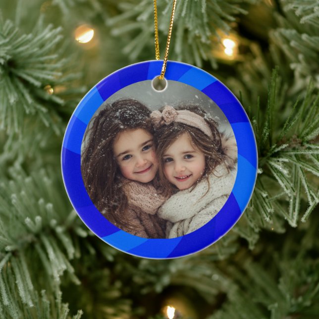 HAPPY HANUKKAH Modern Swirl Star Custom PHOTO Julgransprydnad Keramik (Träd)