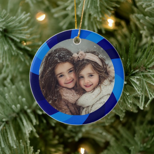 HAPPY HANUKKAH Modern Swirl Star Custom PHOTO Julgransprydnad Keramik (Träd)