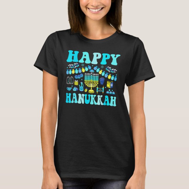 Happy Hanukkah Party Decoration Menorah Dreidel Bo T Shirt (Framsida)