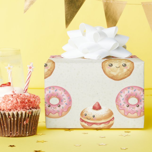 Happy Hanukkah Pattern - Cute Donuts Presentpapper (Födelsedagsfest)
