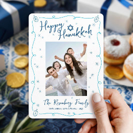 Happy Hanukkah Photo Whimsical Hand Drawn Playful Julkort