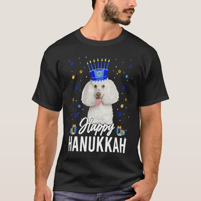 Happy Hanukkah Poodle Menorah Hat Jewish Hanukkah  T Shirt (Framsida)