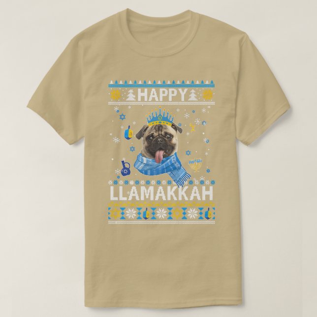 Happy Hanukkah Pug Hanukkah Ugly Sweater Christmas T Shirt (Design framsida)