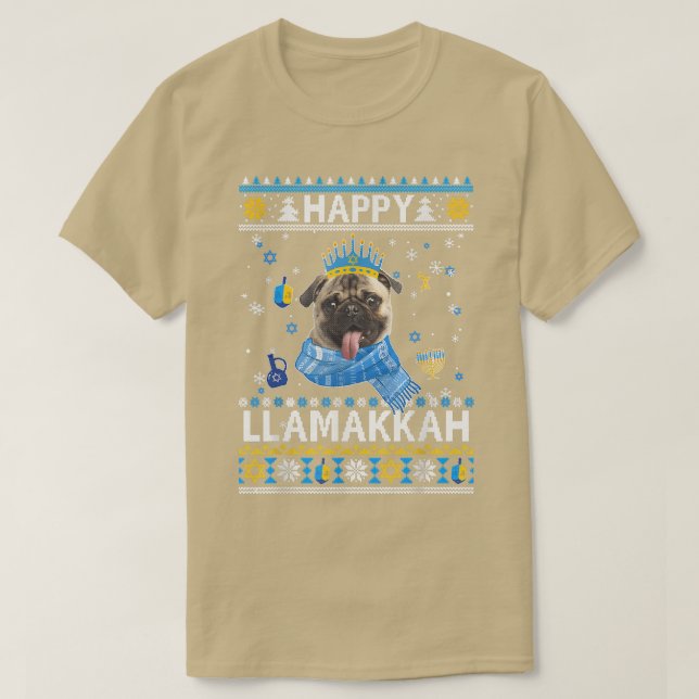 Happy Hanukkah Pug Hanukkah Ugly Sweater Christmas T Shirt (Design framsida)