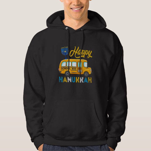 Happy Hanukkah School Bus Carrying Jewish Menorah  Hoodie (Framsida)