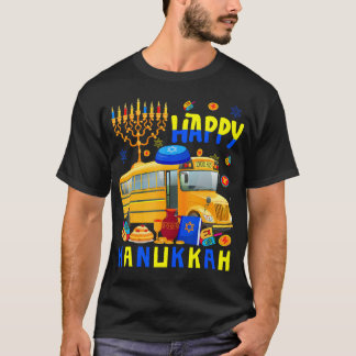 Happy Hanukkah School Bus With Menorah Dreidel Fun T Shirt