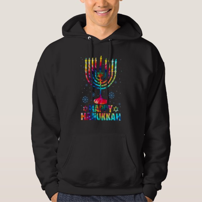 Happy Hanukkah Tie Dye Jewish Chanukah Menorah Han Hoodie (Framsida)