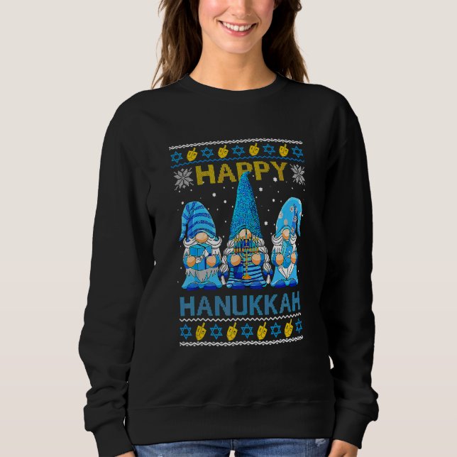Happy Hanukkah Ugly Christmas Gnome Gnomies Menora T Shirt (Framsida)