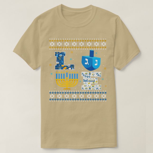 Happy Hanukkah Ugly Christmas Menorah Dreidel  T Shirt (Design framsida)