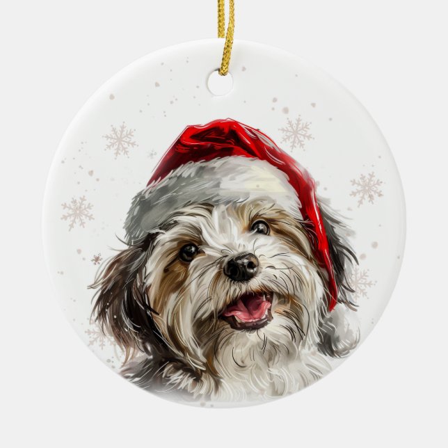 Happy Havanese Dog Christmas Personalized Julgransprydnad Keramik (Framsidan)