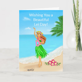 Happy Hawaiian Lei Day Hula Girl Beach Kort