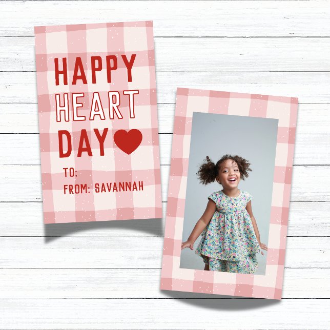 Happy Heart Day Pink Gingham Valentine's Classroom Anteckningskort (Share this Happy Heart Day Pink Gingham Valentine's Classroom Note Card!)