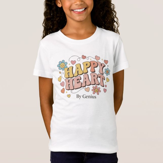 Happy Heart T-Shirt, Groovy Retro 70s Positive Quo T Shirt (Framsida)