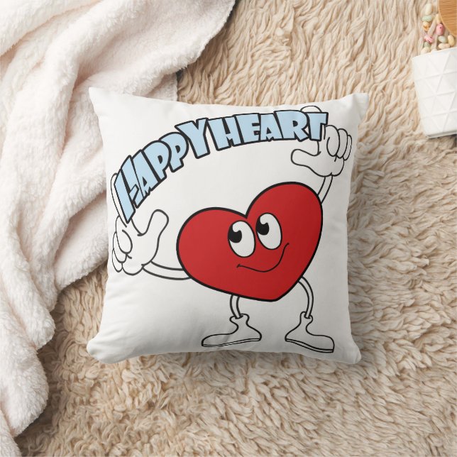 Happy Heart Throw Pillow – Cute Cartoon Design Kudde (Filt)