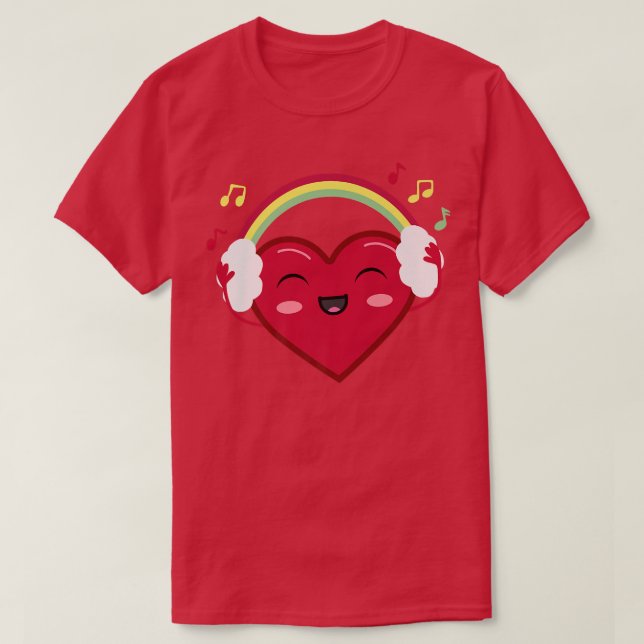 Happy Heart With Rainbow Headphones And Music Love T Shirt (Design framsida)