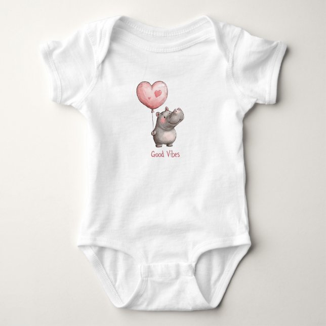 Happy Hippo Good Vibes Heart Balloon T Shirt (Framsida)