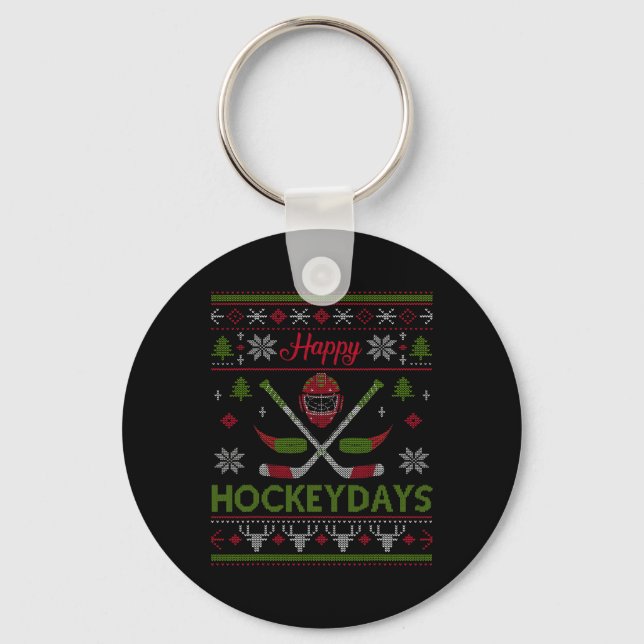 Happy Hockeydays Cool Hockey Christmas Wearing Out Nyckelring (Framsida)