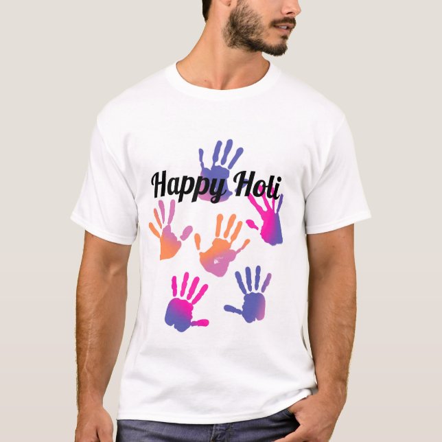 Happy Holi Colorful Handprint T-Shirt (Framsida)
