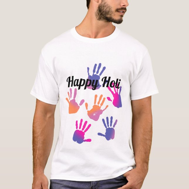 Happy Holi Colorful Handprint T-Shirt (Framsida)