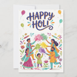 Happy Holi Greeting Card - Family Color Festival Julkort