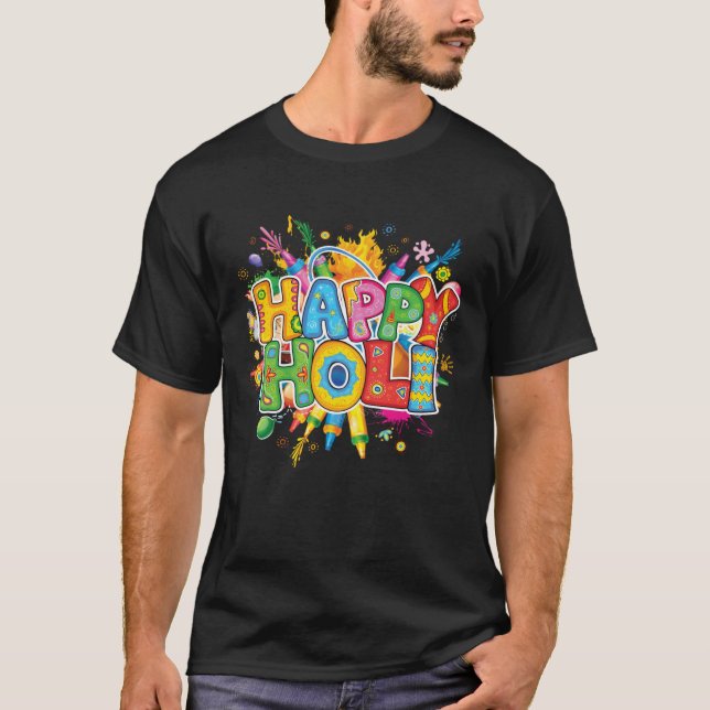 happy holi t shirt family India Hindu Men Women (Framsida)