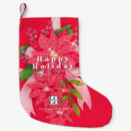 Happy Holiday New Year Business Logo Red Liten Julstrumpa