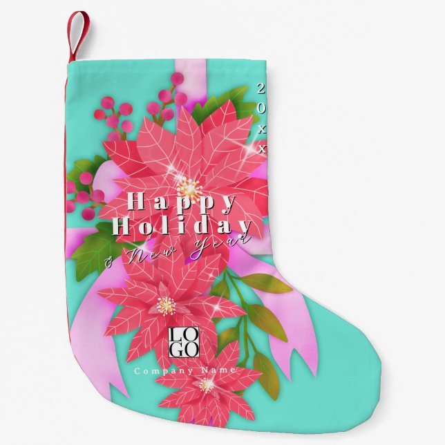 Happy Holiday New Year Business Logo Teal Liten Julstrumpa (Framsidan)