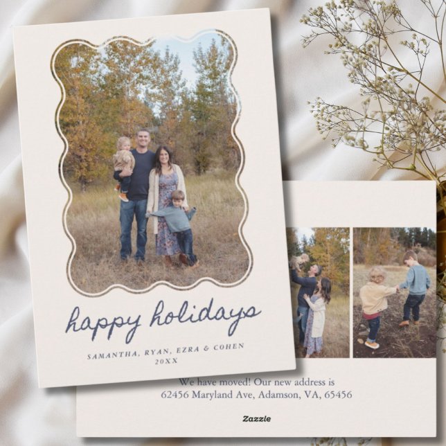 Happy Holidays 5 Photo Card We've Moved Text Julkort (Skapare uppladdad)