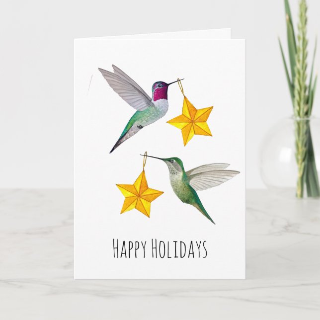 Happy Holidays Anna's Hummingbirds and Stars  Helgkort (Framsida)
